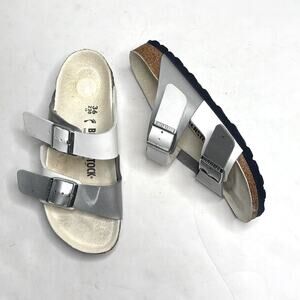 BIRKENSTOCK Arizona White Silver Double Strap Leather Narrow Sandals S-375 36 EU